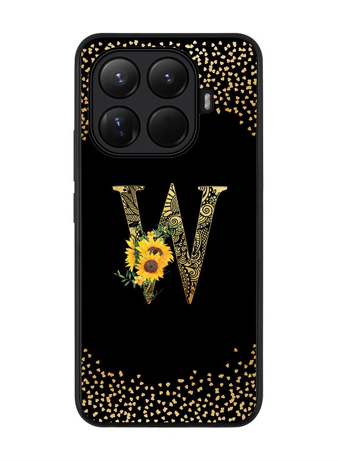 For Xiaomi 15T Pro Case,Slim fit Camera Protection, Shockproof Thin Phone cover  - Custom Floral Monogram - W ( Black )